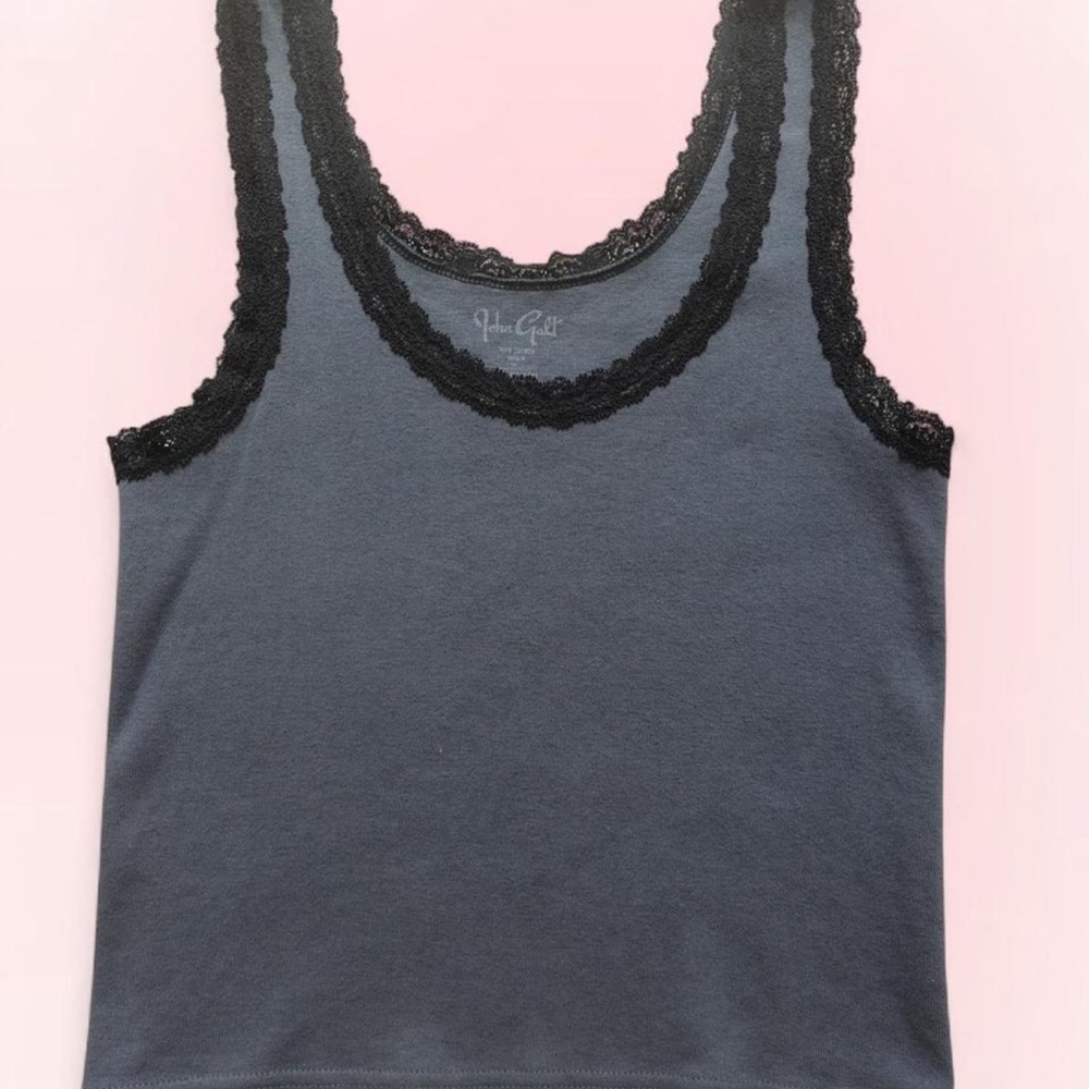 Limited Edition Brandy Melville Blue & Black Lace Trim Tank Top